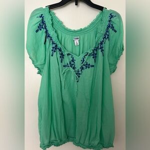 Ladies lime green blouse w/blue accents size xl